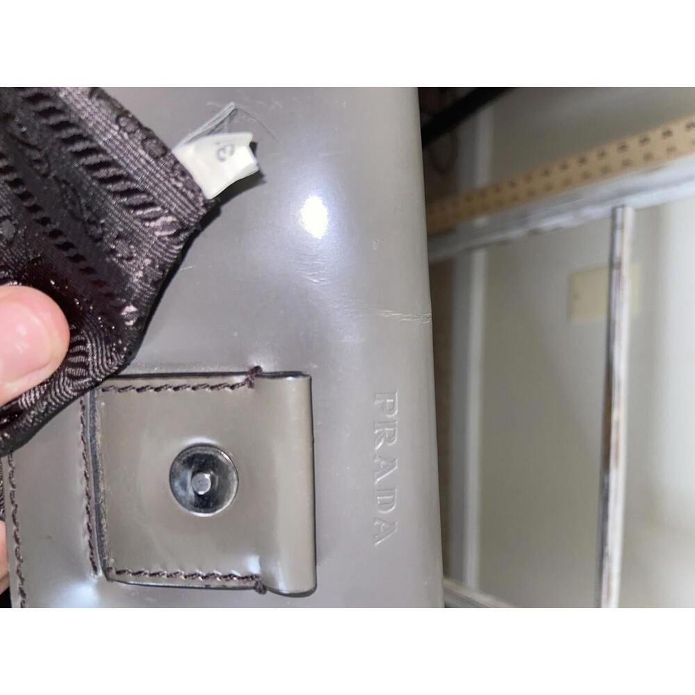 Prada Spazzolato matte gray patent leather hand tote bag - Picture 12 of 16